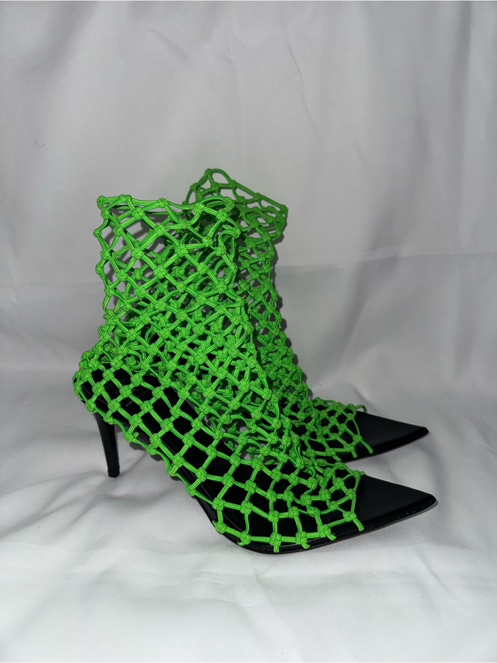 Monika Chiang Neon Green Knotted Pointed-Toe Heels